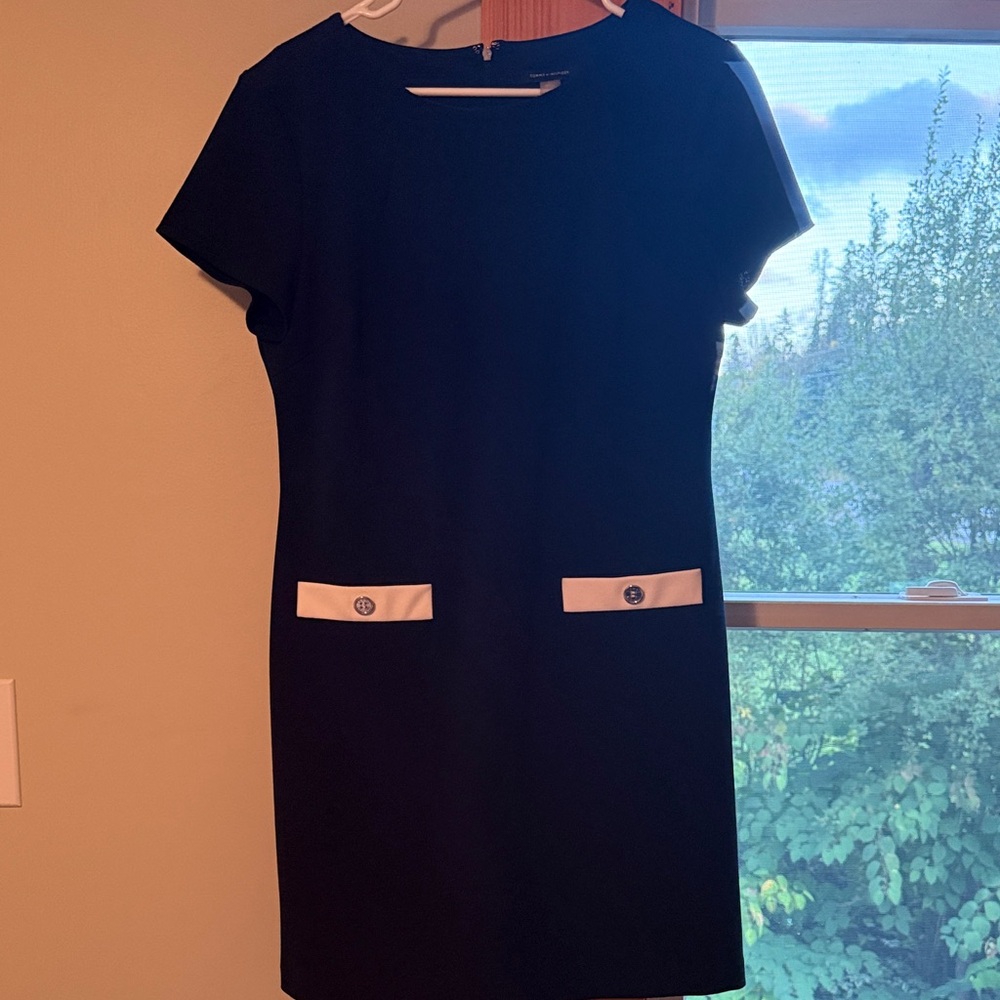Tommy Hilfiger Navy Dress with White Accents & Silver Accent Buttons